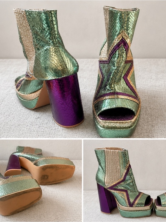 Nasty Gal Shoes - Nasty Gal Green and Purple Metallic Snakeskin Platform Booties